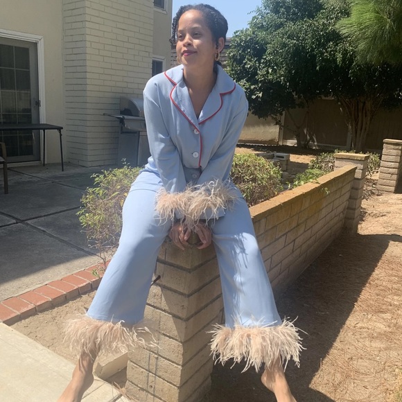 SOLD SLEEPER Party Pajama Set with Feathers in Blue size - S SOLD OUT EVERYWHERE - Picture 16 of 16